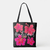Grote Hibiscus Bloemen Zwart Bruidsmeisje Tote Bag (Achterkant)