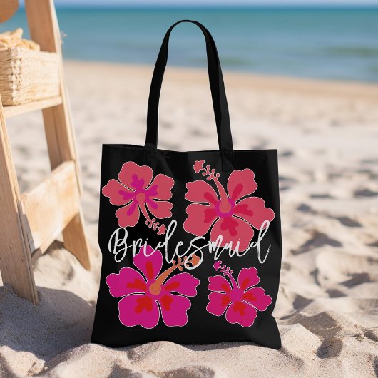 Grote Hibiscus Bloemen Zwart Bruidsmeisje Tote Bag