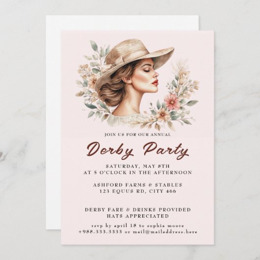 Grote Hoed  Aquarel  Derby Feest Kaart (Voorkant / Achterkant)