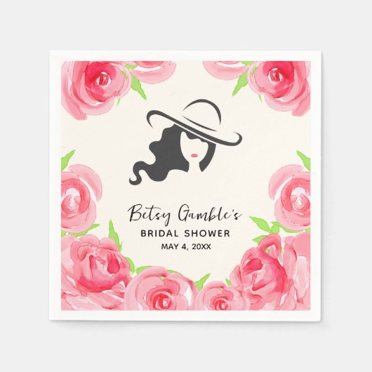 Grote Hoed Dame Rozen Derby Bruidsfeest Servet (Voorkant)