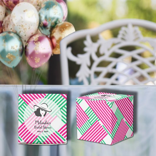 Grote Hoed Derby Dame Roze Groene Strepen Vierkant Bedankdoosjes