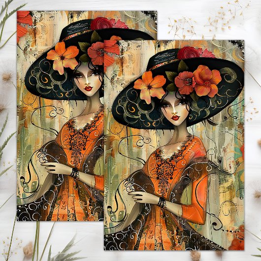 GROTE HOED MODE MEISJE DECOUPAGE TISSUEPAPIER