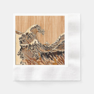 Grote Hokusai Wave Bamboo Wood Grain Style Servetten