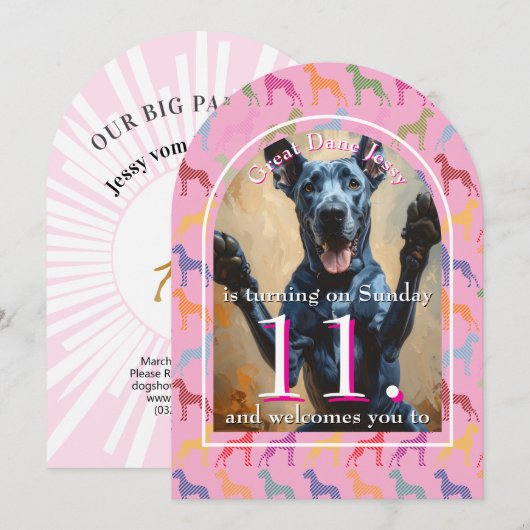 Grote Hond Feest Gouden Zwarte Uitnodiging (Voorkant / Achterkant)