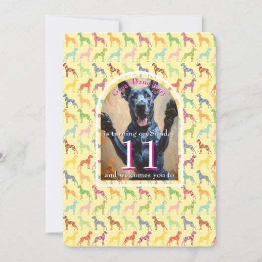 Grote Hond Feest Gouden Zwarte Uitnodiging (Voorkant)