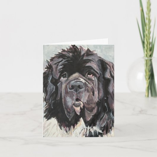 Grote Hond Newfoundland Handgeschilderd op Canvas Notitiekaartje (Voorkant)