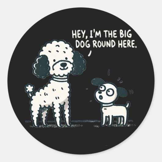 Grote Hond Rond Hier - Poedel Cartoon, Hondenliefh Ronde Sticker (Voorkant)