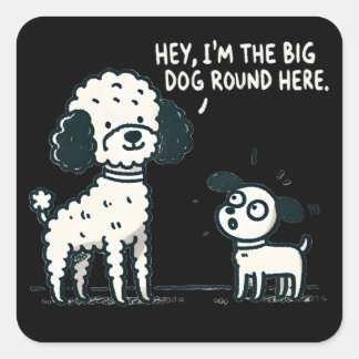 Grote Hond Rond Hier - Poedel Cartoon, Hondenliefh Vierkante Sticker