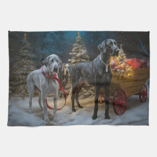 Grote hond Sneeuw slee Christmas decoratie Theedoek