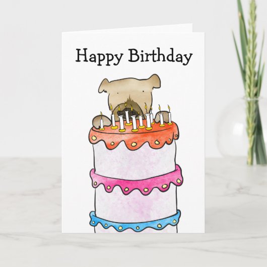 Grote hond verjaardagstaart kaart (Voorkant)