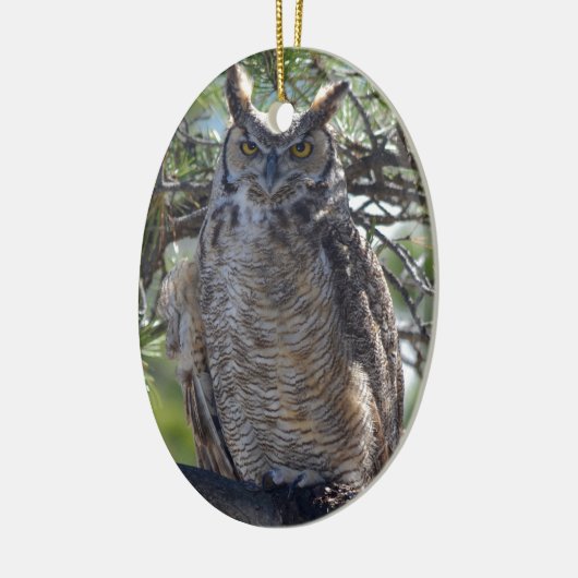 Grote hoornvogels in de boom keramisch ornament (Links)