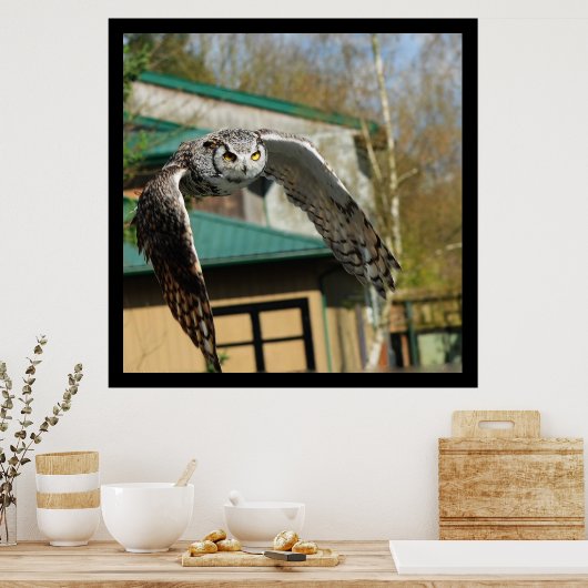 Grote Horn Owl gele ogen Poster (Keuken)