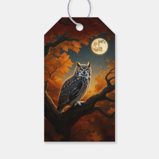 Grote Horned Uil in de herfst Cadeaulabel (Voorkant)