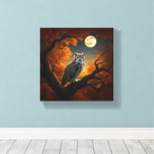 Grote Horned Uil in de herfst Canvas Afdruk (Insitu (Houten vloer))
