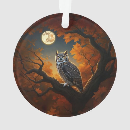 Grote Horned Uil in de herfst Ornament (achterkant)