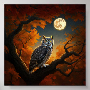 Grote Horned Uil in de herfst Poster