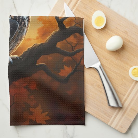 Grote Horned Uil in de herfst Theedoek (Quarter Fold)