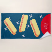 Grote hotdogs Stars Blue Name Beach Towel Strandlaken (Voorkant)