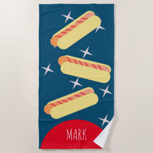 Grote hotdogs Stars Blue Name Beach Towel Strandlaken