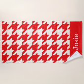 Grote Houndstooth Patroon Apple Red Strandlaken (Voorkant)