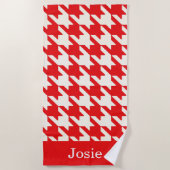 Grote Houndstooth Patroon Apple Red Strandlaken (Voorkant)
