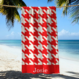 Grote Houndstooth Patroon Apple Red Strandlaken