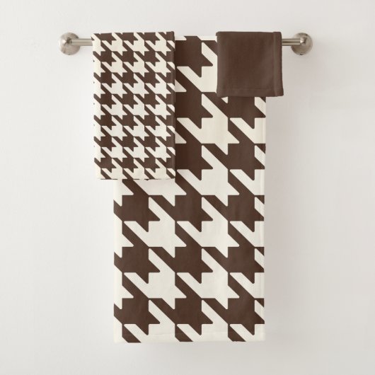 Grote Houndstooth Patroon Donker Bruin en Wit Bad Handdoek (Insitu)