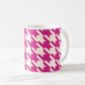 Grote Houndstooth Patroon Hot Roze en Wit Koffiemok (Voorkant rechts)
