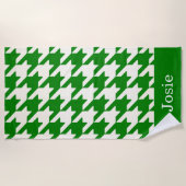 Grote Houndstooth Patroon Lime Groen Strandlaken (Voorkant)