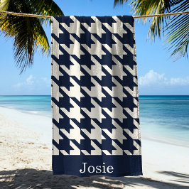 Grote Houndstooth Patroon Marine Blauw Strandlaken