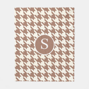 Grote Houndstooth Patroon Mocha Mousse en wit Fleece Deken