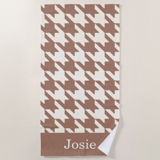 Grote Houndstooth Patroon Mocha Mousse Strandlaken (Voorkant)
