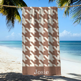 Grote Houndstooth Patroon Mocha Mousse Strandlaken
