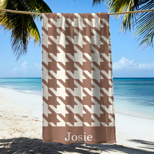 Grote Houndstooth Patroon Mocha Mousse Strandlaken