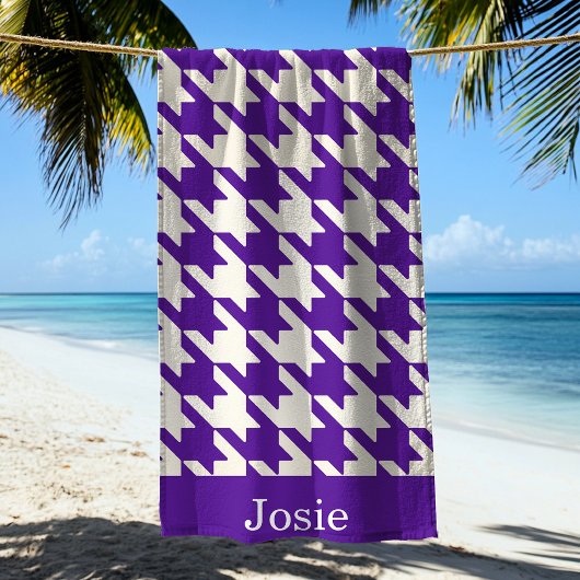 Grote Houndstooth Patroon Paarse & Wit Strandlaken