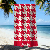 Grote Houndstooth Patroon Raspberry Red Strandlaken