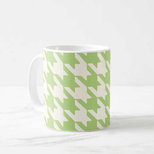 Grote Houndstooth Patroon Wijze Groen en Wit Koffiemok (Voorkant links)