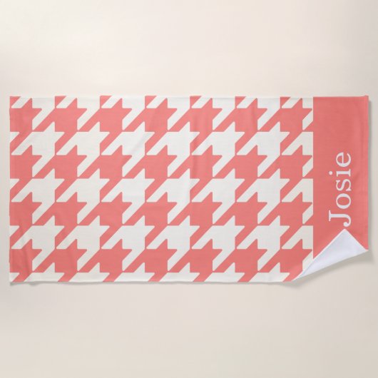 Grote Houndstooth Pattern Snoep Roze Strandlaken (Voorkant)