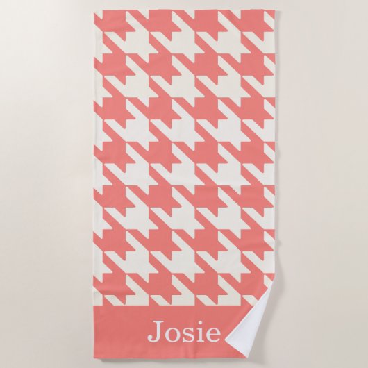 Grote Houndstooth Pattern Snoep Roze Strandlaken (Voorkant)