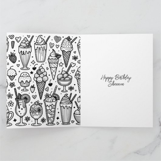 Grote Ice Cream Sundae en Kleurplaat Verjaardag Kaart (Binnen)