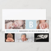 Grote Initiaal Baby Jongen Monogram 5 Foto Blauwe  Aankondiging (Voorkant / Achterkant)