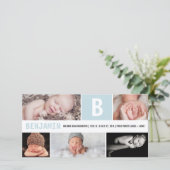 Grote Initiaal Baby Jongen Monogram 5 Foto Blauwe  Aankondiging (Staand voorkant)
