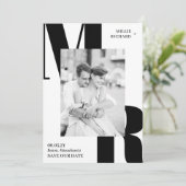Grote Initialen Modern Black White Typografie Foto Save The Date (Staand voorkant)