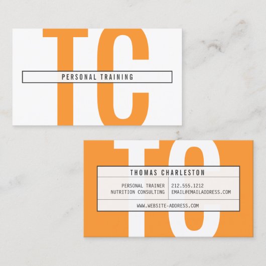 Grote Initialen Monogram in Sinaasappel en Wit Visitekaartje (Voorkant / Achterkant)