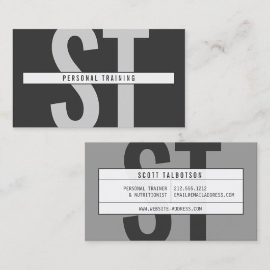 Grote Initialen Monogram Personal Trainer Donkergr Visitekaartje (Voorkant / Achterkant)