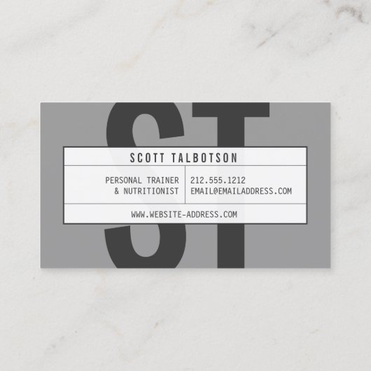 Grote Initialen Monogram Personal Trainer Donkergr Visitekaartje (Achterkant)