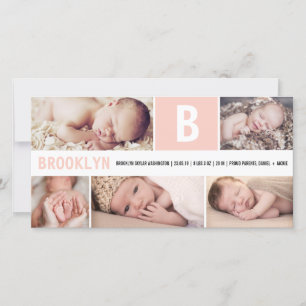 Grote initiële roze baby monogram 5 multi foto geb aankondiging