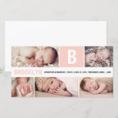 Grote initiële roze baby monogram 5 multi foto geb aankondiging (Voorkant / Achterkant)