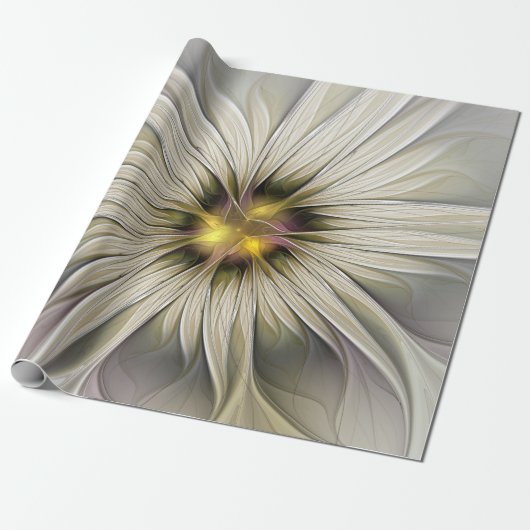 Grote Ivoren Bloem, Abstracte Moderne Fractale Kun Cadeaupapier (Uitgerold)