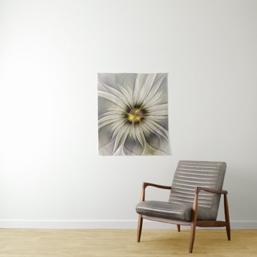 Grote Ivoren Bloem, Abstracte Moderne Fractale Kun Wandkleed (In situ)